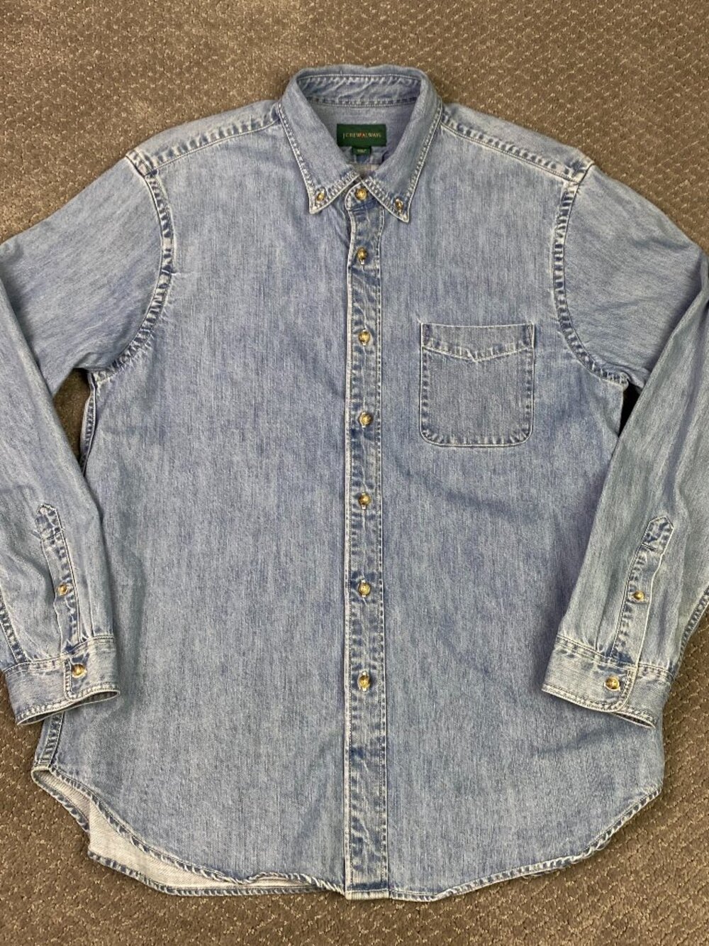 J CREW Oarsman Denim Shirt Mens Large Blue Cotton Button Down Always